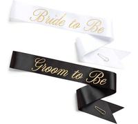 1 pièce/2 pièces, Écharpe de mariée et de marié, Écharpe en satin blanc et noir, Écharpe de fiançailles, Écharpe "Mariée" blanche et "Marié" noire, Kit réutilisable d'écharpes de couple pour enterreme