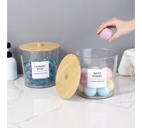 1 pièce/2 pièces Grand contenant de lessive transparent pour l'organisation, bocaux distributeurs de lessive en plastique avec 2 couvercles en bambou et 3 étiquettes, pour les accessoires de buanderie