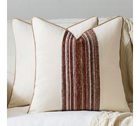 1 pièce/2 pièces Housses de coussin Boho 45x45 cm, Housses de coussin carrées décoratives rayées de style campagnard en chenille capitonnée, Taies d'oreiller accent neutres pour salon, canapé, lit, dé