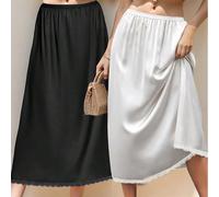 1 pièce/2 pièces Jupe en satin avec doublure en dentelle contrastée, nouvelle jupe mi-longue à volants anti-transparence et anti-flashage, tenue assortie L,M,S,XL,XXLUnicoloreSatin