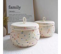 1 pièce/2 pièces Panier de rangement tressé en corde à pois avec couvercle, boîte organisatrice de bureau, boîte de rangement pour clés et articles divers, décoration de la maison L,S,2 pièces (S+L)Ac