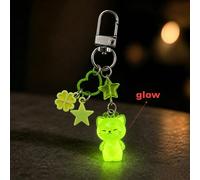1 pièce/2 pièces Porte-clés pendentif en résine pour femme, chat extraterrestre phosphorescent style dessin animé, avec perles étoiles et breloque trèfle à quatre feuilles, accessoire créatif pour sac