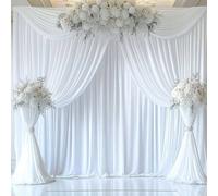 1 pièce/2 pièces Rideaux de fond en satin blanc pour décoration de mariage et anniversaire, rideaux de fond de couleur unie de tailles multiples pour photographie, anniversaire, fiançailles, fête de m