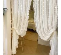 1 pièce/2 pièces Rideaux romantiques français en dentelle blanche gaufré à volants, panneau de voile transparent délicat à pois pour salon, chambre à coucher, diviseur de balcon, décoration de mariage