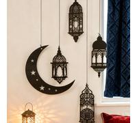 1 pièce/3 pièces/4 pièces Décoration murale Croissant de lune noir, Lanterne étoile et lune, Art mural de style bohème en bois, Décoration de maison bohème, Convient pour le salon et la chambre à couc