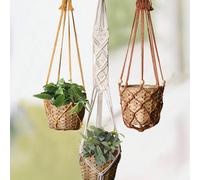 1 pièce, 3 pièces/set Suspension pour plantes en macramé, panier à plantes d'intérieur suspendu avec perles en bois, support décoratif de pot de fleurs sans pompons, sans panier 1 pièce jaune,3 pièces