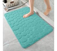 1 pièce/3 pièces Tapis de bain en denim bleu avec pierre embossée, à haute résilience, absorbant l'eau et antidérapant. Tapis de décoration de salle de bain, tapis de bain, tapis de sol, tapis d'extér
