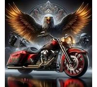 1 pièce [30*30cm/11,8*11,8 po][40*40cm/15,7*15,7 po] Kit de peinture de diamant acrylique 5D, motif de moto et d'aigle, convient aux débutants adultes pour le DIY de mosaïque d'art de diamant, peintur