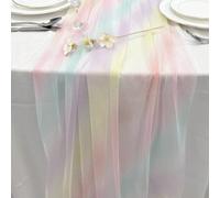 1 pièce/4 pièces Chemin de table dégradé arc-en-ciel, tissu tulle en polyester élégant rose clair à bleu, convient pour mariage, vacances, anniversaire, table basse et décoration de table de cuisine e