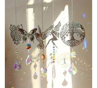 1 pièce/5 pièces Attrape-soleil animal, Colibri Arbre de vie Hibou Ange Papillon, feuille d'acier inoxydable attrape-lumière, décoration suspendue d'attrape-soleil pour fenêtre, jardin, cour, décorati