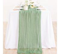 1 pièce/5 pièces Chemin de table couleur unie 90*180cm, vert sauge, nappe en polyester simple, style bohème campagnard, chemin de table plissé transparent, convient pour table à manger, arche de maria
