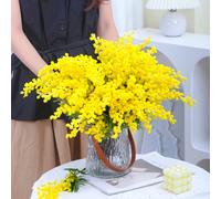 1 pièce/5 pièces Fleurs artificielles d'acacia jaune de 50 cm, fleurs de mimosa artificielles, fleurs jaunes en peluche artificielles avec tige longue. Acacia doré artificiel pour décoration de mariag