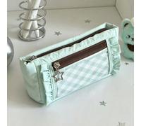 1 pièce/5 pièces Trousse à crayons à volants à carreaux mignons, sac de rangement de papeterie à double fermeture éclair avec pendentif étoile, pochette à crayons à grande capacité avec fenêtre transp