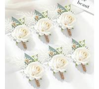 1 pièce/6 pièces Broche florale romantique avec rose blanche et gypsophile, convient pour la décoration de mariage de la mariée/du marié, les banquets, les fêtes, les événements, l'été, la plage 1 cor