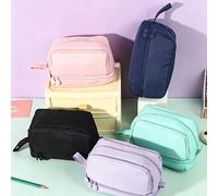 1 pièce/6 pièces Trousse à crayons de grande capacité à compartiments multiples de couleur unie pour la rentrée scolaire, sac de papeterie portable en tissu Oxford avec fermeture éclair, pochette à st