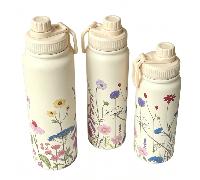 1 pièce 600ml/20,29oz 800ml/27,05oz 1000ml/33,82oz Gobelet isotherme en acier inoxydable à double paroi avec fleurs printanières, bouteille d'eau pour sports de plein air, tasse à fond plat, tasse à e
