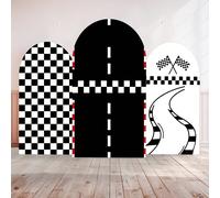 1 pièce/65 pièces Couverture de fond de course Chiara Arch 2D plate - Tissu durable en spandex Lyra, texture à carreaux noir et blanc - Idéal pour la décoration d'événements et de fêtes (support non i