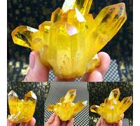 1 pièce 80-100 g de cristal pierre précieuse irrégulière galvanoplastie jaune aura cristaux quartz grappe brute artisanat déco Gemstone Stone