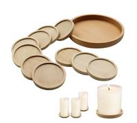 1 Pièce 9,2 Cm Plateau de Service Rond Assiette en Bois avec 10 pcs 4 Cm Plateau Retro Candélabres Plateau pour Bougie Rustique Vintage pour Aromathérapie Coaster Bougies LED Petites Plantes