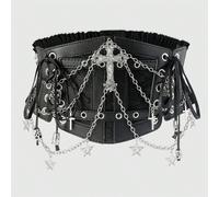 1 pièce Accessoire de robe gothique pour femme avec bandeau élastique à la taille, décoré d'une croix et d'un crâne en chaîne de dentelle noire pour Halloween L,M,SHalloween,Tout ImpriméPolyuréthane