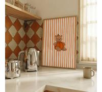 1 pièce Affiche murale sans cadre Mignon Ours en peluche Citrouille Orange Rayures blanches Automne Halloween Récolte Impression d'art mural pour appartement salon chambre à coucher dortoir décoration