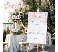 1 pièce - Affiche sur canevas sans cadre personnalisée avec nom - Affiche d'accueil pour anniversaire avec papillon rose, panneau d'accueil pour anniversaire personnalisé, tableau de dessin personnali