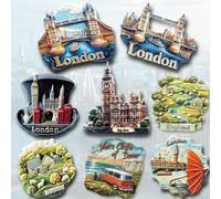 1 pièce Aimant de réfrigérateur de souvenir de voyage en résine avec le pont de la Tour de Londres, le Big Ben, la tour Elizabeth, les falaises blanches de Douvres, le parc national des monts Beacon d