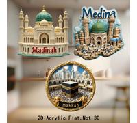 1 pièce Aimant de réfrigérateur en acrylique 2D de mosquée majestueuse, pièce d'art islamique en acrylique avec dôme doré et minarets, architecture de monument, proposé en 3 styles pour apporter une a