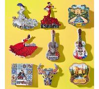 1 pièce Aimant de réfrigérateur magnétique 3D du palais de l'Alhambra en Espagne, accessoires décoratifs de maison créatifs Rouge dansant,Palais d'or espagnol,Tête de taureau,Danse Blanche 3,Corrida,J