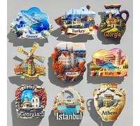 1 pièce Aimant de réfrigérateur souvenir 3D, aimant de décoration de voyage pour la Grèce, la Turquie, l'Italie, la Pologne, la Géorgie Grèce/Santorin,Géorgie/Vase,attractions italiennes,Pot grec/en a