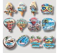1 pièce Aimant décoratif de réfrigérateur avec scène des Maldives, point de repère de la Turquie, stickers colorés pour photos de frigo paysage de ballon rouge Turquie,glace bleue Türkiye,ballon turc