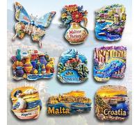 1 pièce Aimant pour réfrigérateur en résine avec des vues de la Méditerranée (Monaco, Malte, Croatie, Algérie, Albanie, Slovénie), Bocal de rangement avec mouette et papillon, Cadeau créatif et signif
