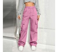 [1 pièce Aléatoire] 1 pièce Pantalon cargo multi-poches confortable et ample de couleur unie personnalisé pour fille pré-adolescente et adolescente, mode printemps automne 8Y,9Y,10Y,14Y,12Y,16YUnicolo
