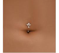 1 pièce Anneau de nombril en argent sterling 925 avec diamant trèfle, anneau de nombril fleur de lotus inversé en or, bijou de nombril pour femmes à porter au quotidien, anniversaire, plage, vacances 