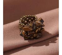 1 pièce Anneau élastique large de style bohème avec perles, pierre naturelle, accessoire de mode pour femmes. La couleur et la taille de la pierre peuvent varier légèrement. Taille Uniquepierre