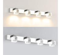 1 pièce/Applique Murale LED Moderne, Éclairage Miroir Salle de Bain 4 têtes Cubes Cristal, Chrome, 12W, Éclairage Salle de Bain et Intérieur,Conception simple (Lumière blanche chaude - L62CM)