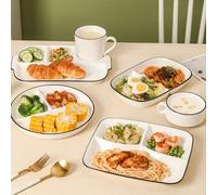 1 pièce Assiette compartimentée en céramique, plateau de restauration rapide pour le petit-déjeuner et le déjeuner, plat de préparation de repas avec contrôle des portions, micro-ondes, lave-vaisselle