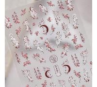 1 pièce Autocollant d'art d'ongle 5D Soft Reliefs à neuf queues style chinois renard auto-adhésif avec fleurs de renard, décalcomanies de manucure DIY Animal,Galaxie,Plantes,Tout ImpriméPET