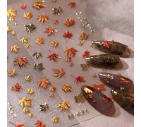1 pièce Autocollant d'art pour les ongles avec feuille d'érable d'automne et crème, décalcomanies d'adieu de feuille de ginkgo pour les ongles DIY, fournitures pour les ongles, autocollants pour les o
