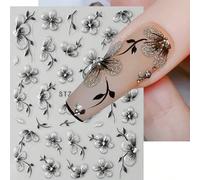 1 pièce Autocollant de décoration d'ongles 5D avec fleurs en acrylique pailleté, motif aquarelle encre florale et feuilles. Sticker adhésif pour manucure et décoration des ongles Animal,Géométrique,Pl