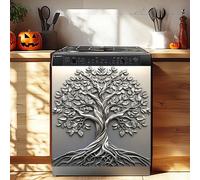 1 pièce Autocollant magnétique plat 2D en argent de l'arbre de vie - Étanche, facile à nettoyer, réutilisable, convient pour lave-vaisselle, réfrigérateur, machine à laver, sèche-linge, décoration, sa