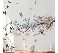 1 pièce Autocollant mural décoratif élégant et frais avec branche florale, papillon et oiseau, décalcomanie murale amovible pour la décoration de la chambre, du salon et de l'entrée ZE178 (30*60)Anima