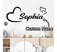 1 pièce Autocollant personnalisé en forme de cœur avec nom, Sticker mural papillon, Décoration murale en PVC, Convient pour le salon, la chambre à coucher, cadeau d'autocollant décoratif créatif, auto