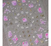 1 pièce Autocollants d'art d'ongle 5D Charte des signes du zodiaque rétro doré avec motif coloré, charmes autocollants pour nail art adhésifs pour la manucure DIY Animal,Galaxie,Plantes,Tout ImpriméPE