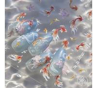 1 pièce Autocollants d'art pour ongles avec poissons koï riches, design japonais de lotus et de carpe. Autocollants adhésifs pour ongles Animal,Géométrique,Unicolore,Plantes,Tout ImpriméPET