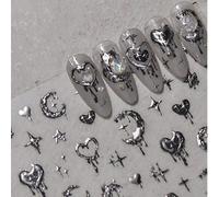 1 pièce Autocollants d'art pour ongles en forme de lune et d'étoile au cœur fondu argenté, style années 2000, décalcomanies pour ongles, décoration d'ongles DIY, cadeau pour amis. À appliquer sur les