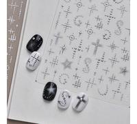 1 pièce Autocollants d'ongles flexibles en feuille d'argent en forme de croix, Décalcomanies d'ongles à pois argentés, croix, étoiles, lune et chaîne, Décoration d'art d'ongles Y2K cool LettresPapetie