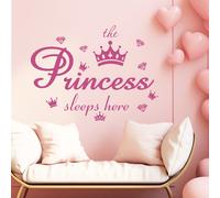 1 pièce Autocollants muraux avec strass en forme de couronne, Prince et Princesse Dormir Ici. Stickers muraux amovibles avec citations de fleurs. Stickers vinyle pour chambre de fille, salon, chambre 