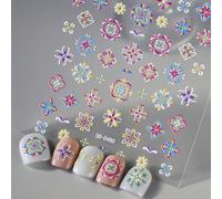 1 pièce Autocollants pour ongles de style bohème 5D en relief avec motif imprimé en trois dimensions. Autocollants pour ongles d'été avec pétales et feuilles florales. Décalcomanies autoadhésives pour