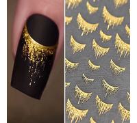 1 pièce Autocollants pour ongles dorés avec estampage à chaud, autocollants pour ongles étincelants des années dorées avec poudre laser, autocollants à franges argentées. Convient pour la conception d